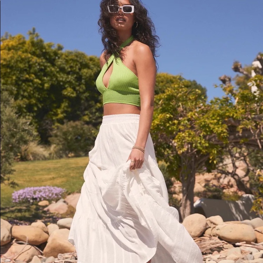 White Swiss Dot Floor Length Maxi Skirt